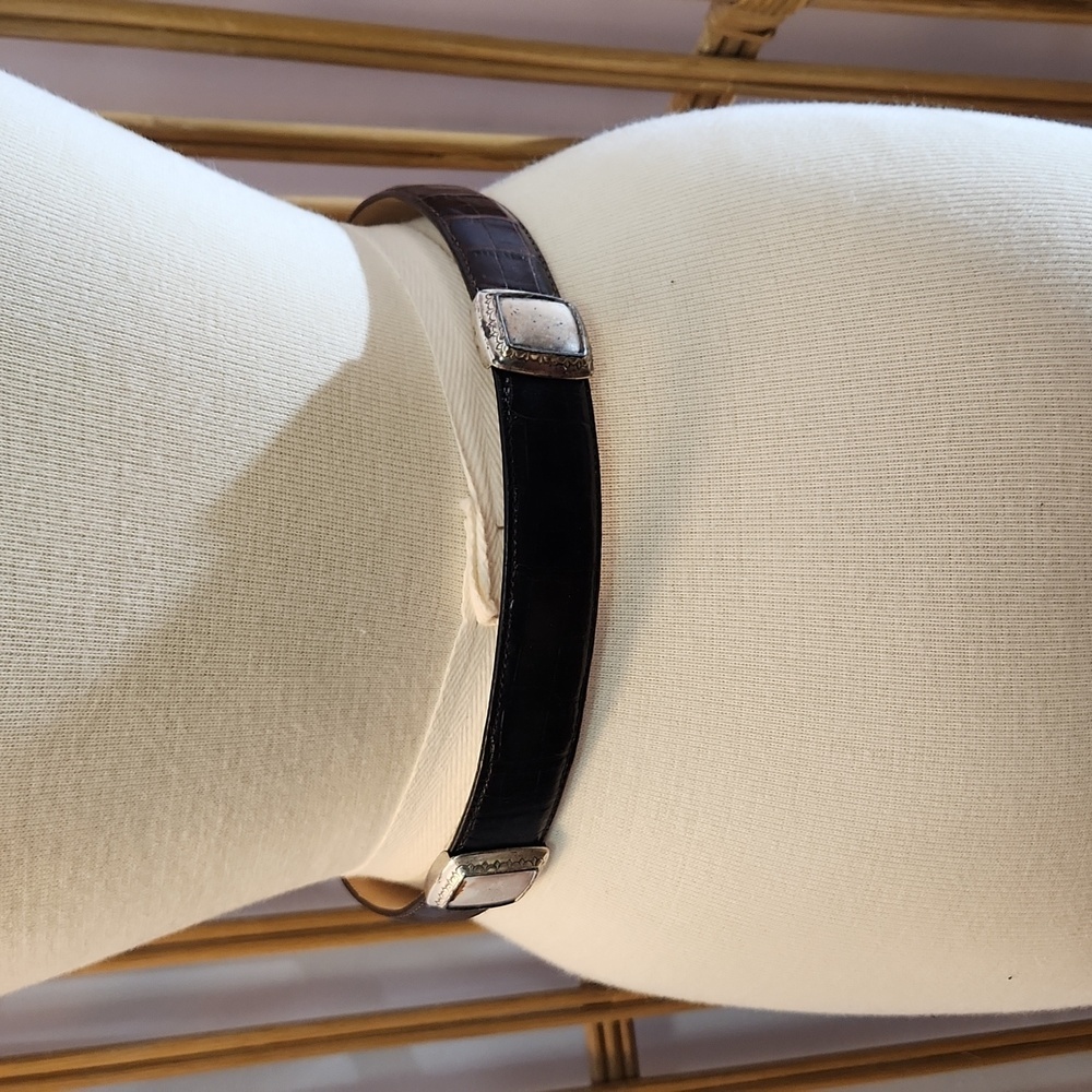 Vintage Brighton black leather and silver details belt hinged 30-33" waist - Picture 5 of 16